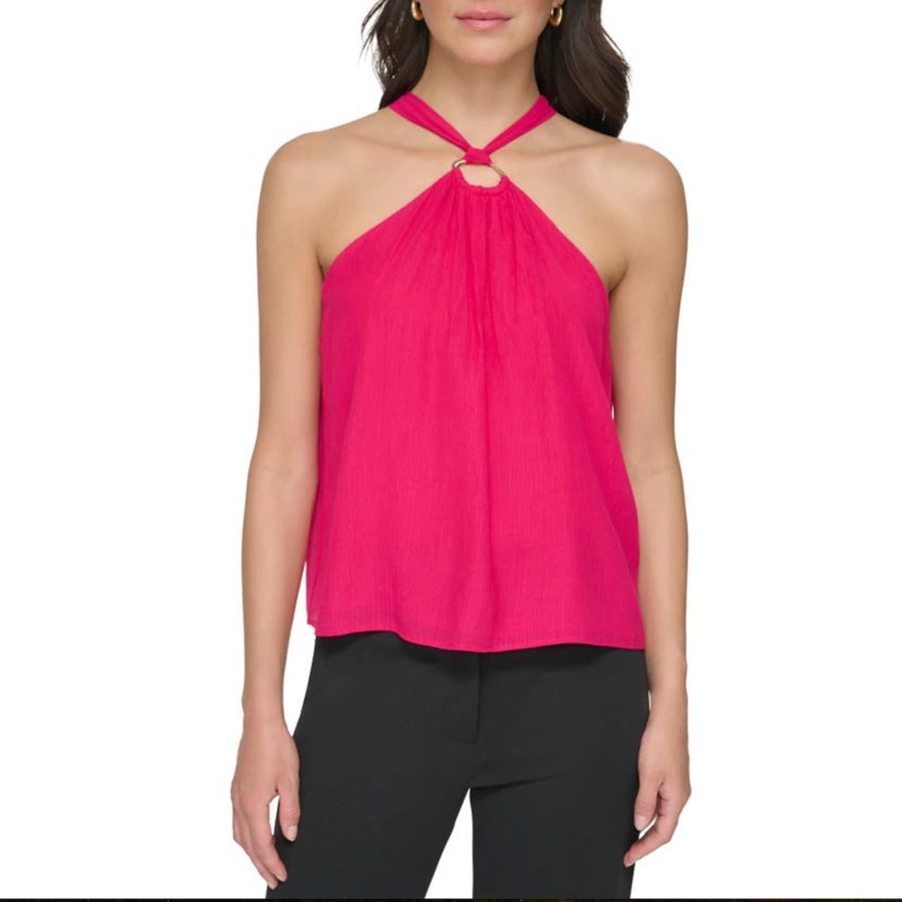 DKNY: Crinkle Halter Top In Amalfi Pink (NWT)